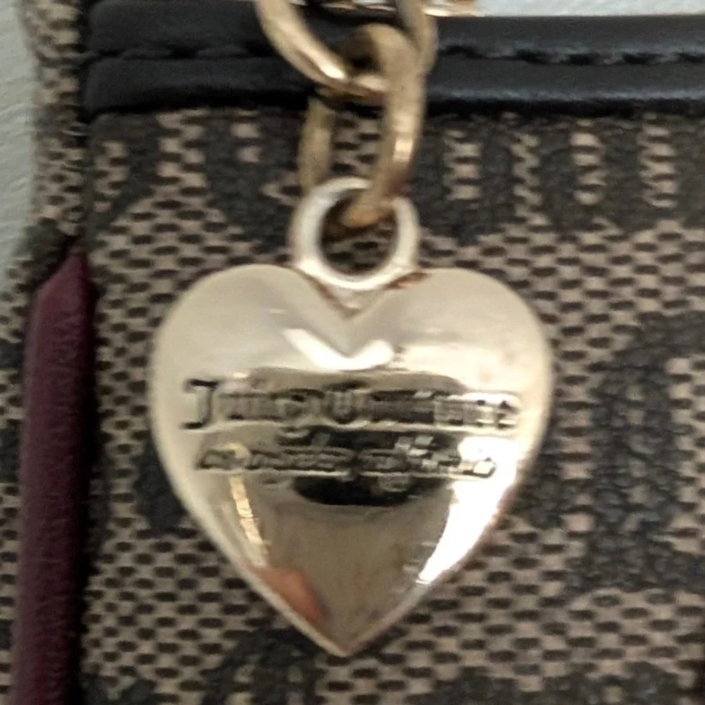 Juicy Couture Y2K Monogram Baguette Purse Shoulder Bag Textured Logo Heart Charm